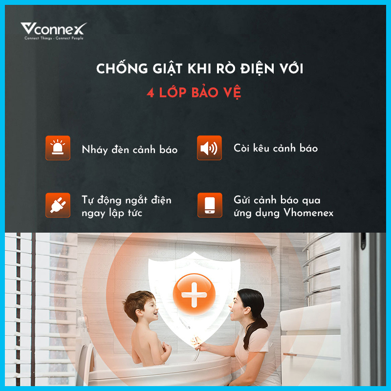 Công tắc cho bình nước nóng thông minh chống giật Vconnex, Kết nối Wifi, hẹn giờ Bật Tắt, công suất 2500W từ Techino&quot;