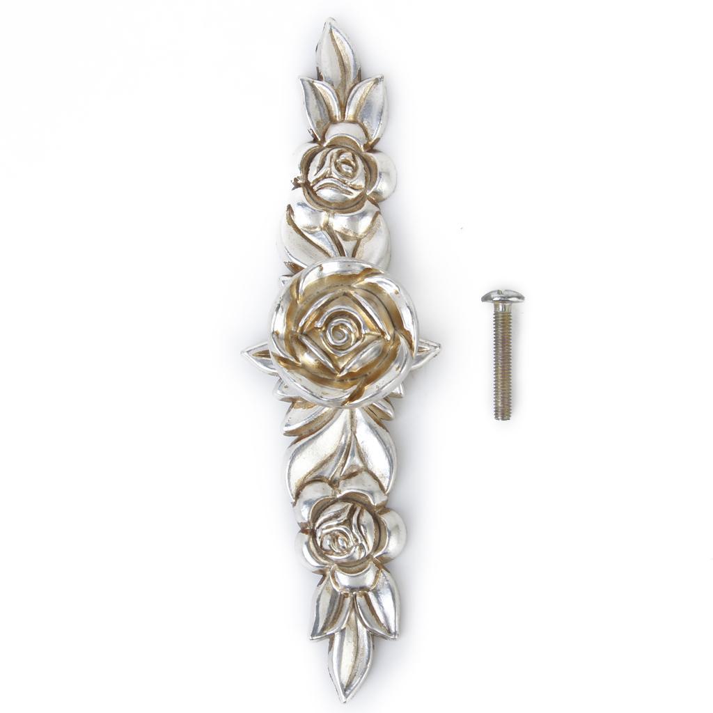 Silver Rose Cabinet Drawer Furniture Door knob Handle Pull Hardware