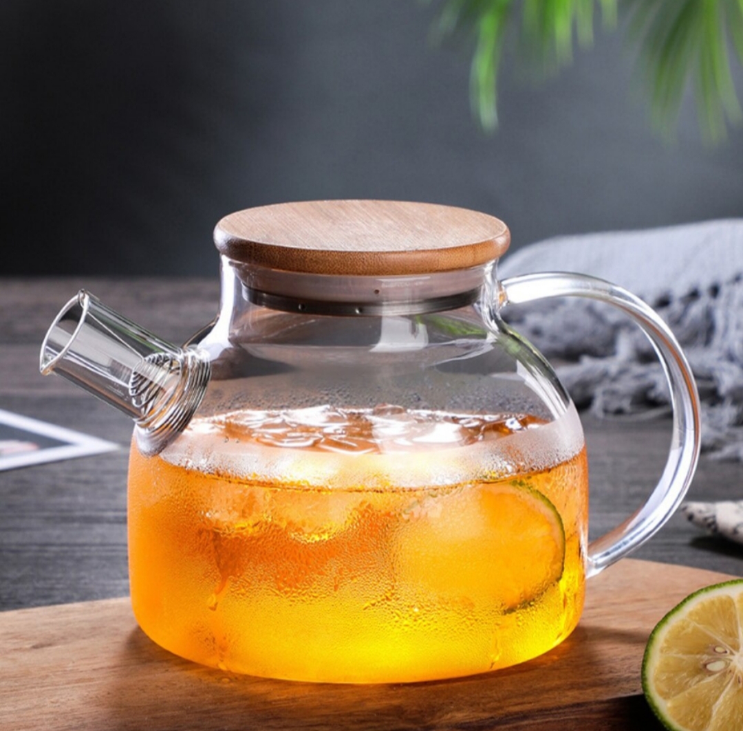 Bình pha trà thủy tinh chịu nhiệt có lưới lọc nắp gỗ cao cấp