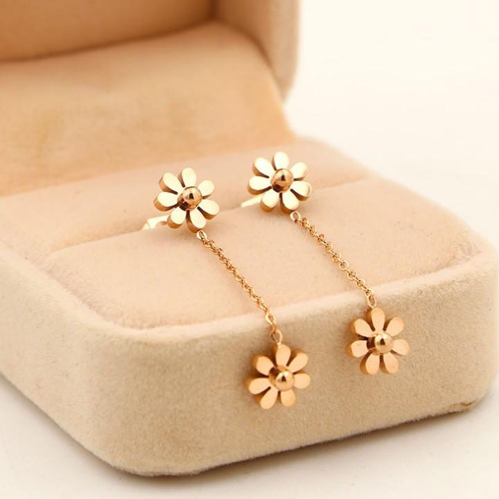 Bông Tai Tòn Ten Hoa Cúc Titan Ko Đen Cao Cấp TT 2130 - TT 2130