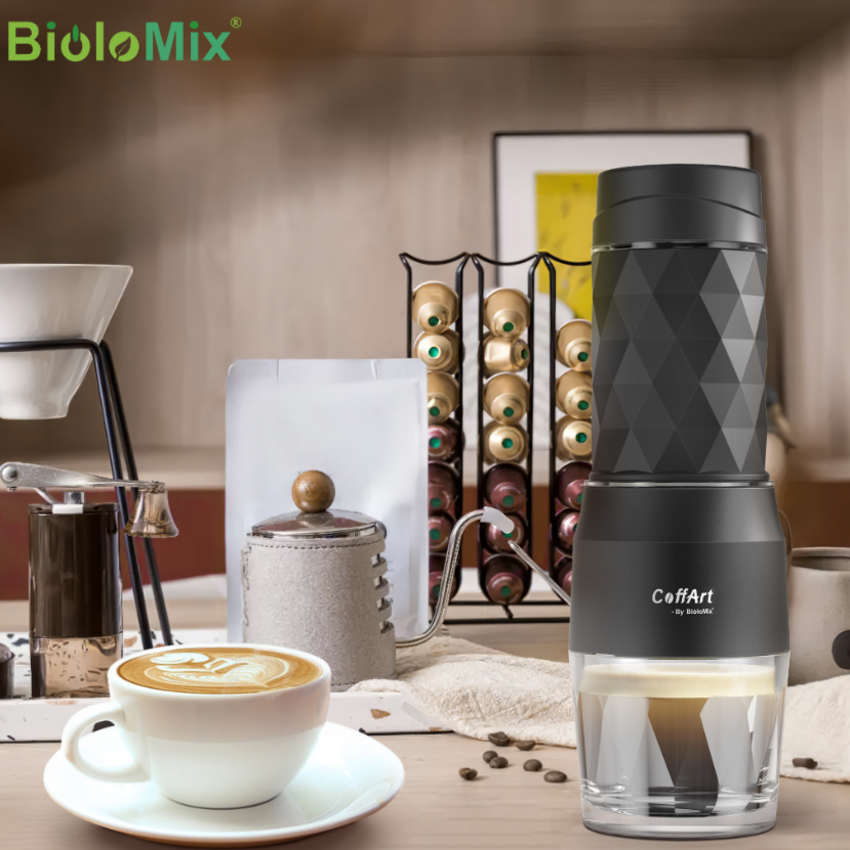 Máy pha cà phê cầm tay sử dụng viên nén Nespresso, Dolce-Gust, bột cà phê Biolomix HS8439 - Hàng Chính Hãng