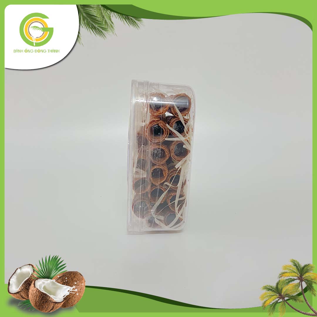Bánh ống Đông Thành thơm ngon hộp vuông - Bánh ống xứ dừa - Đặc sản Bến Tre hộp vuông
