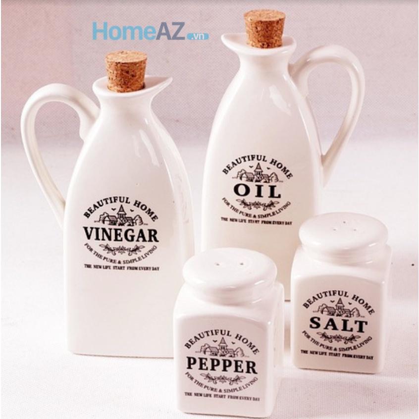 Bộ đựng gia vị nhà bếp bằng sứ cao cấp, đẹp LALIN có in tên trên lọ mã AZDTT003
