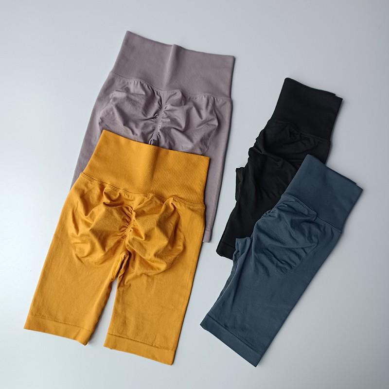 Nữ yoga quần short thắt lưng cao quần short hông đẩy lên thể dục mềm thể dục nhanh khô chạy quần short kiểm soát bụng quần short tập thể dục Color: Wine Red Size: S