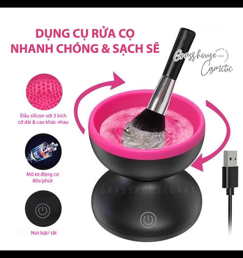 Máy làm sạch Vệ sinh cọ trang điểm tự động mới Có Cổng Sạc usb Tiện Dụng bằng bàn chải silicon