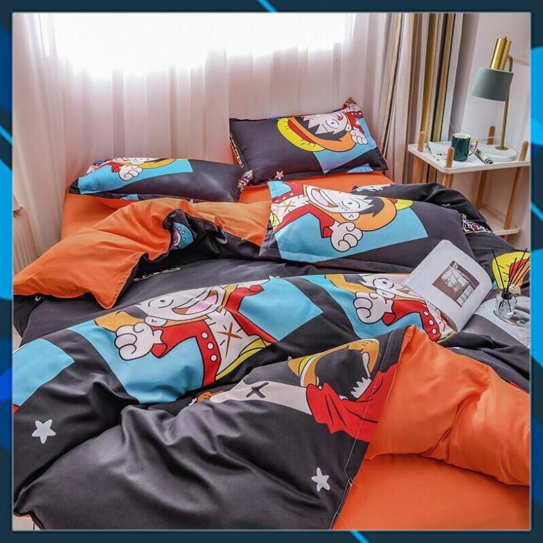 Bộ chăn ga gối Cotton poly Bedding Lufy mũ rơm, vỏ chăn mền, drap nệm và 2 vỏ gối