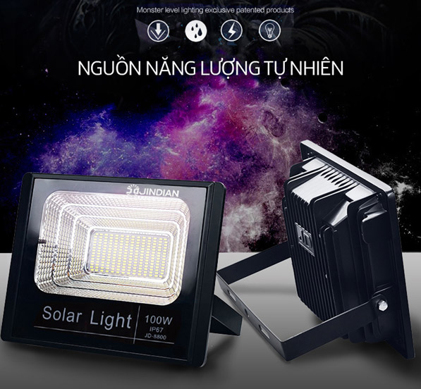 Đèn năng lượng mặt trời Solar Light JD-9040 gồm 2 đèn 40W, chỉ số chống nước IP67