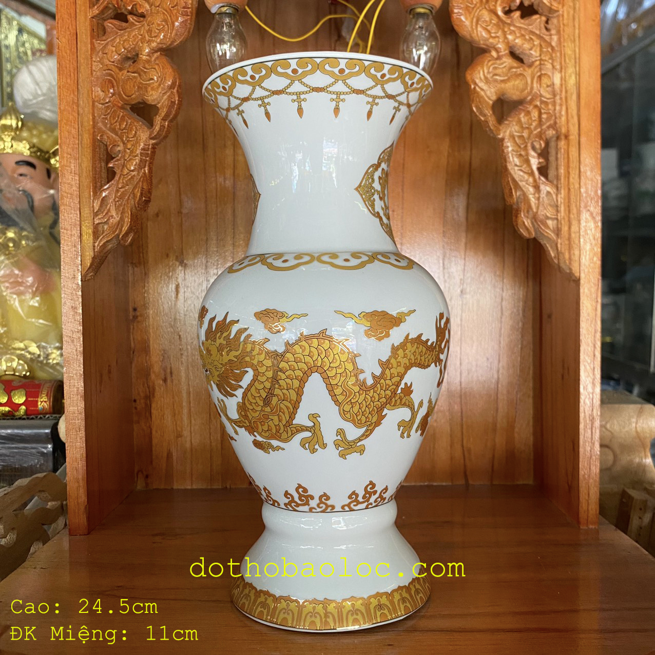 Bình bông sứ trắng hình rồng vàng 3D cao cấp 3 cỡ: 20cm, 22.5cm, 24.5cm – M2