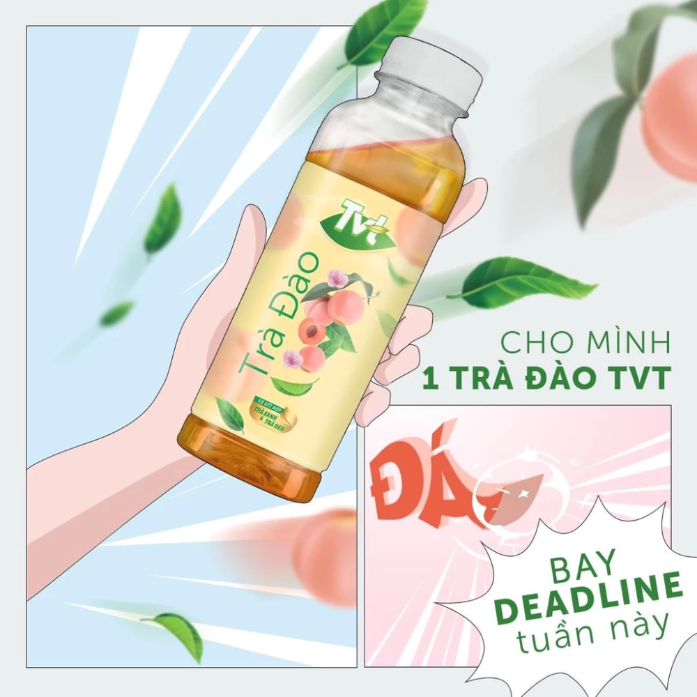 [Thùng 24 chai 450ml] Trà Vải TVT- thanh mát, tự nhiên từ nước cốt vải thiều, trà xanh nguyên chất