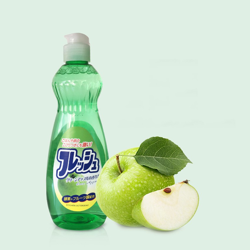 Combo Chai Nước Rửa Bát Chén Hương Táo 600ml Rocket + Găng Tay Đa Năng Pocket - Nội Địa Nhật Bản