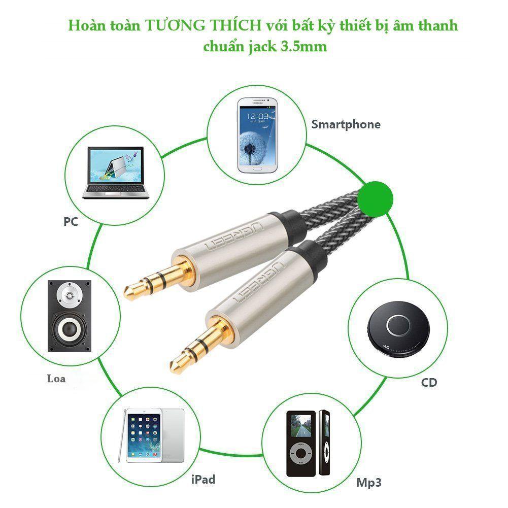 Ugreen UG10602AV125TK 1M màu xám đen cáp 3.5mm Pro audio đầu kim loại dây dù bọc chống nhiễu - HÀNG CHÍNH HÃNG