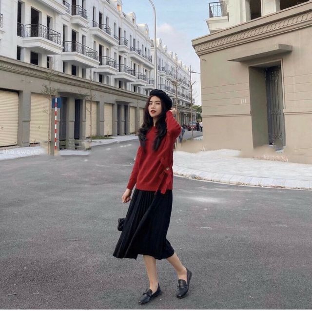 Chân váy xếp ly dài cap chun sang trọng nữ tính