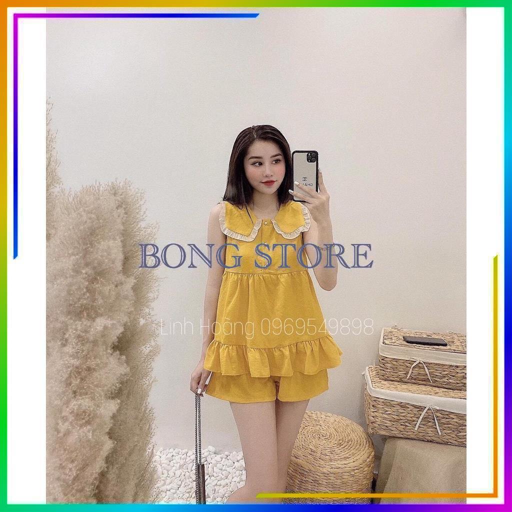 Set đồ nữ, Set bộ nữ Babydoll Phối Cổ Bèo Mix Quần Sooc Siêu Xinh Chất Đũi Xước Mặc Cực Mát