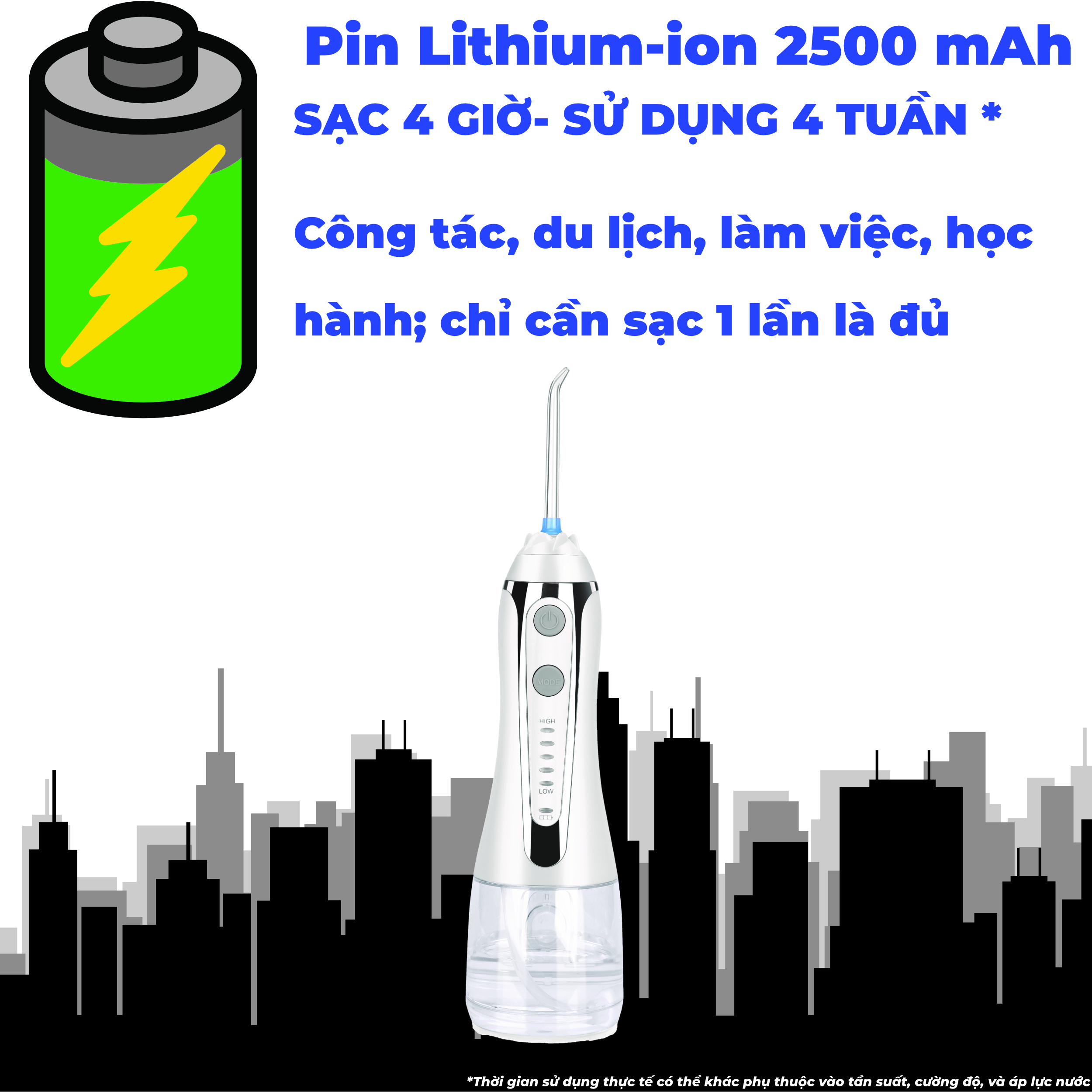 Tăm nước cầm tay H2ofloss HF-2 phiên bản nâng cấp được phân phối độc quyền với nút mở bình nước tiện lợi, tặng kèm 7 đầu tăm, củ sạc nguồn thấp