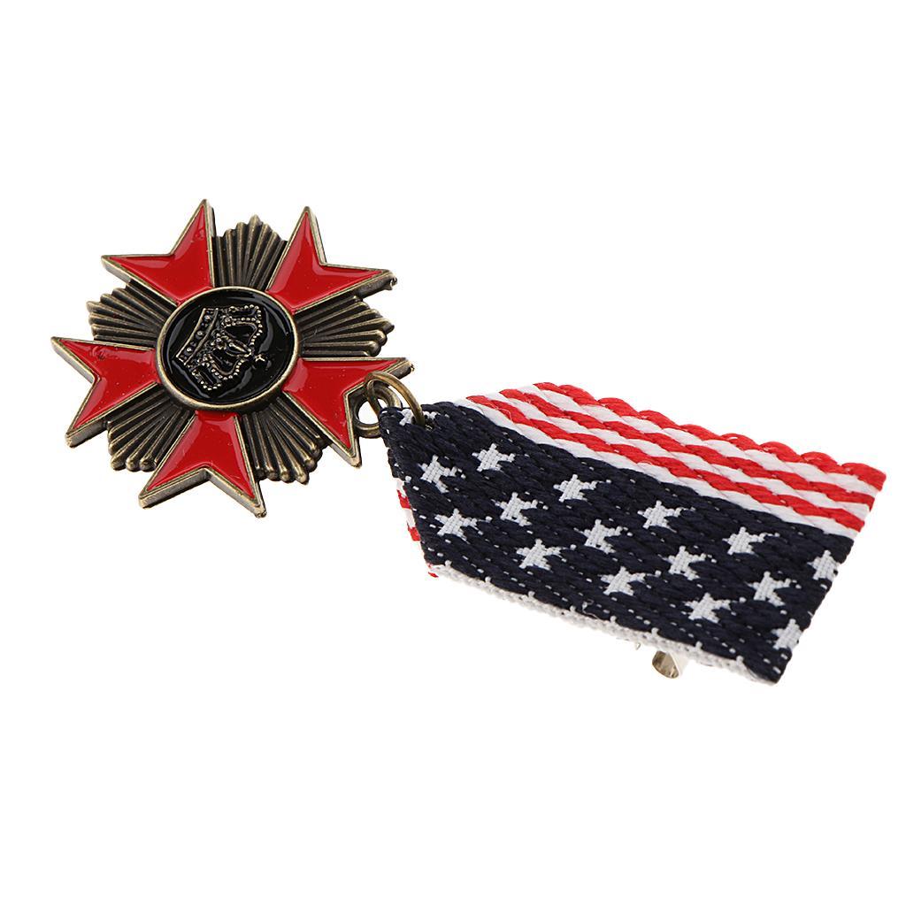 2pcs Vintage Style Geometric Medal Crown Badge Charms Shirt Brooch Pin Fancy Dress Costume Cosplay Uniform Corsage Jewelry