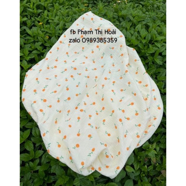 Vải xô muslin hình quả quýt cam nền be xô 2 lớp loại 1 mềm mịn