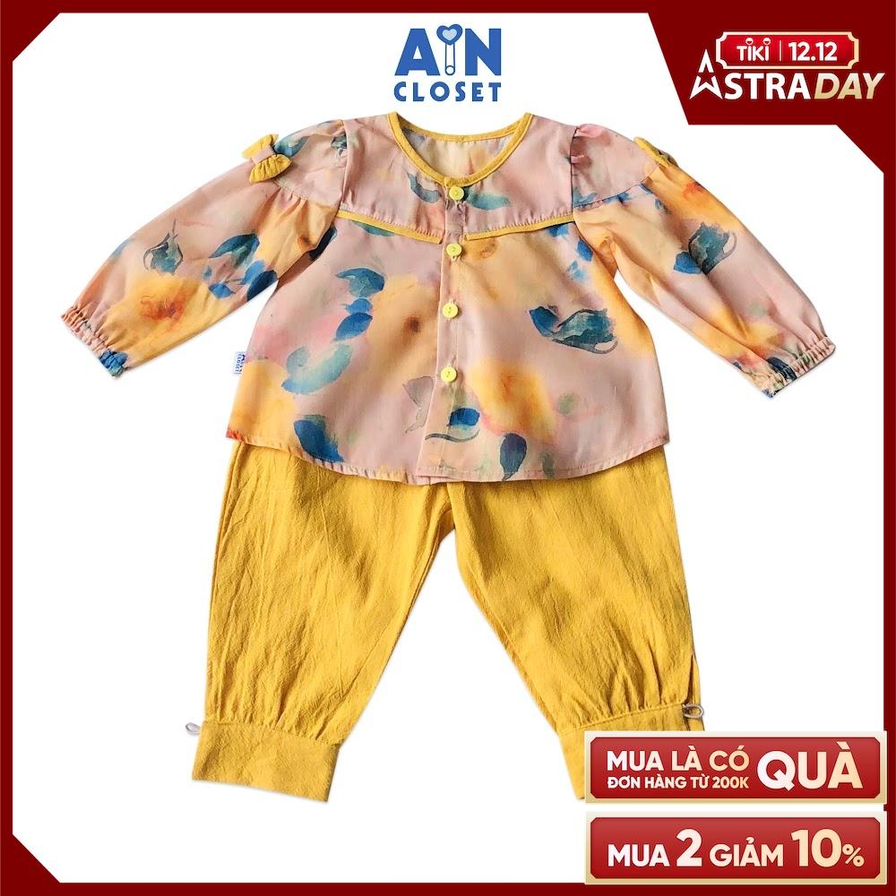 Bộ quần áo dài bé gái họa tiết Hoa hồng vàng cotton boi - AICDBTY6KYUS - AIN Closet