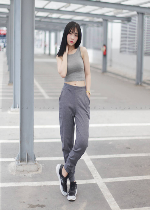 ÁO CROPTOP COTTON TRẺ TRUNG, CÁ TÍNH ACT03 - MÀU XÁM