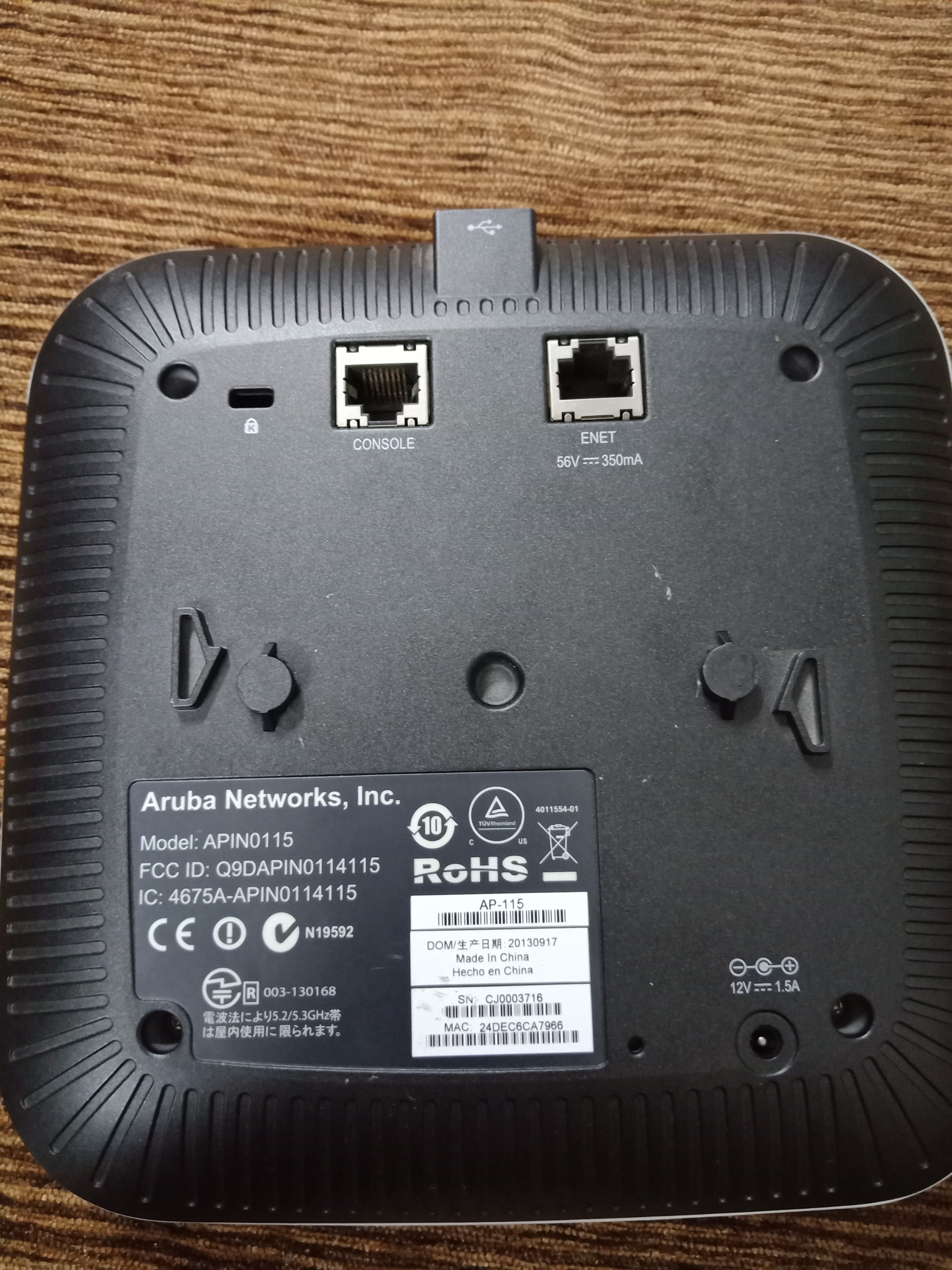 Bộ phát sóng wifi chuyên dụng Aruba AP-115 RW (Used) mới 99%- Hàng chính hãng - Phát wifi trên 2 băng tần là 2,4Ghz và 5Ghz - Sử dụng công nghệ MACSec để chống trộm wifi và chặn repeater