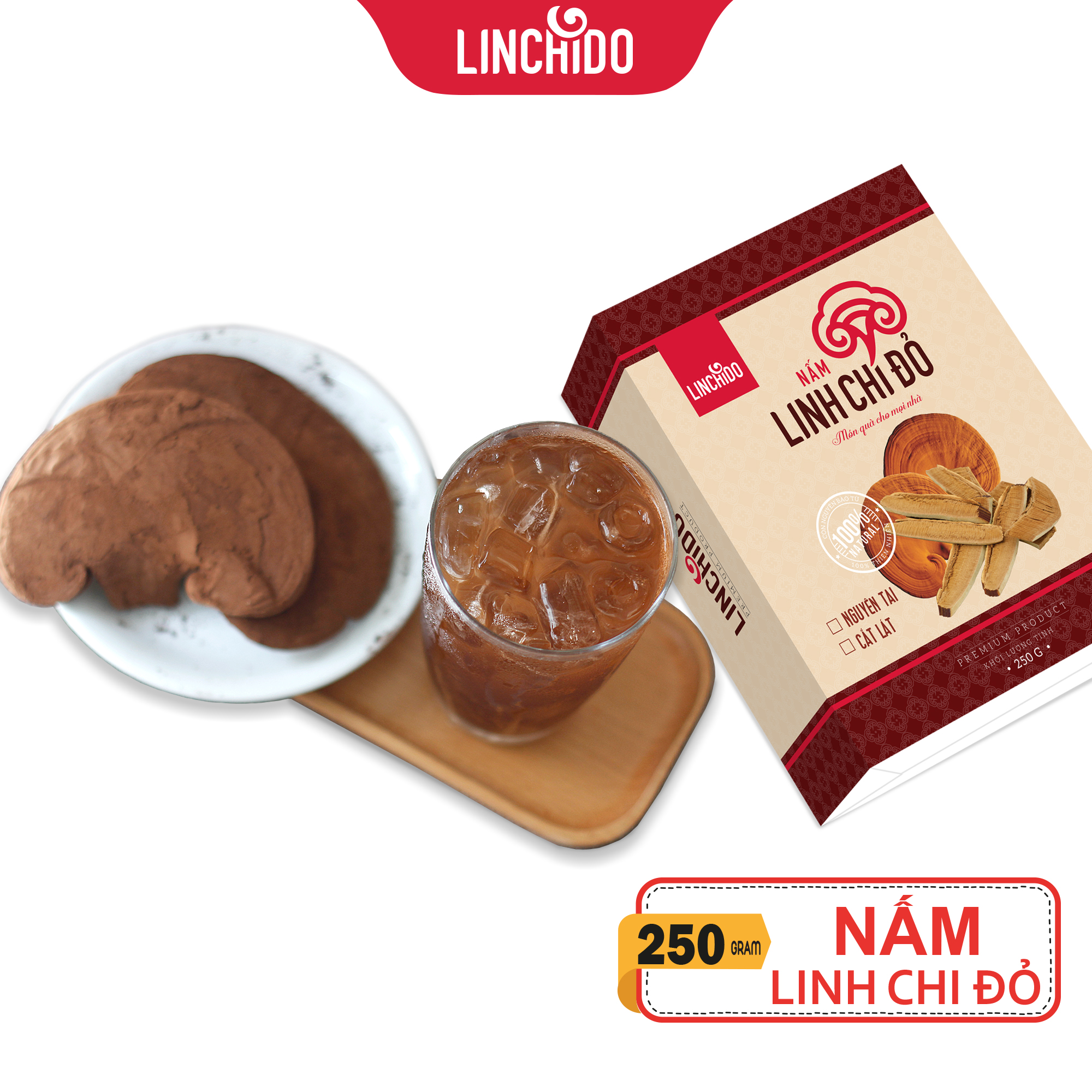 COMBO 4 HỘP NẤM LINH CHI NGUYÊN TAI 250 GRAM CÒN NGUYÊN BÀO TỬ