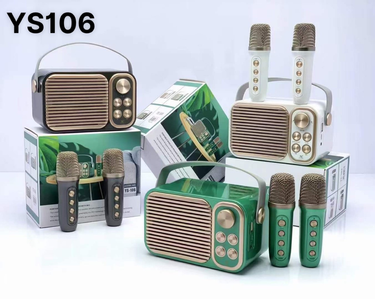 Loa Karaoke Mini YS106 Kèm 2 Micro Không Dây - Thiết Kế Cổ Điển Sang Trọng-Loa kèm mic có quai xách tiện dụng-Thích hợp sinh viên, văn phòng