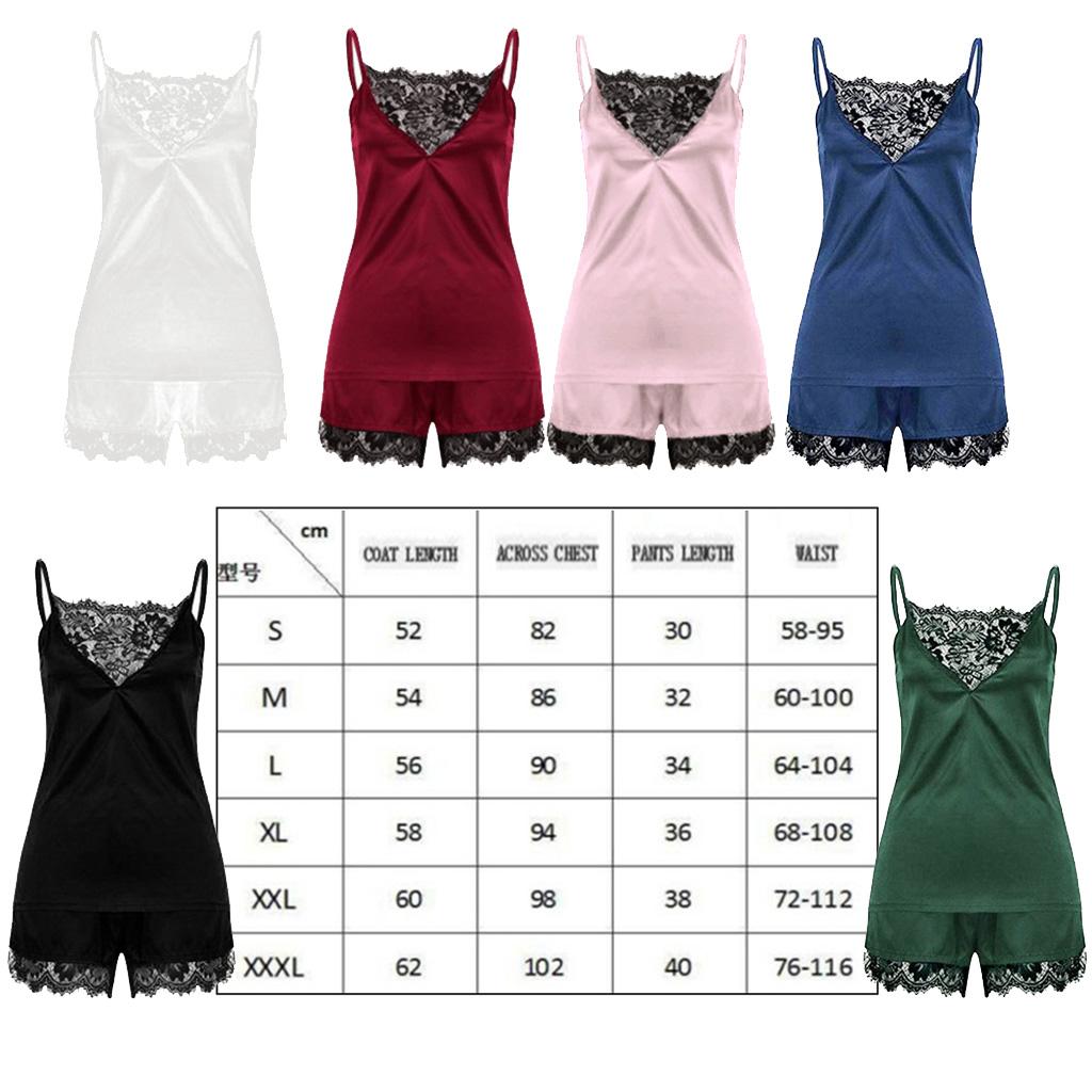 Wine Red Women's Lace Satin Sleepwear Cami Top and Shorts Pajama S