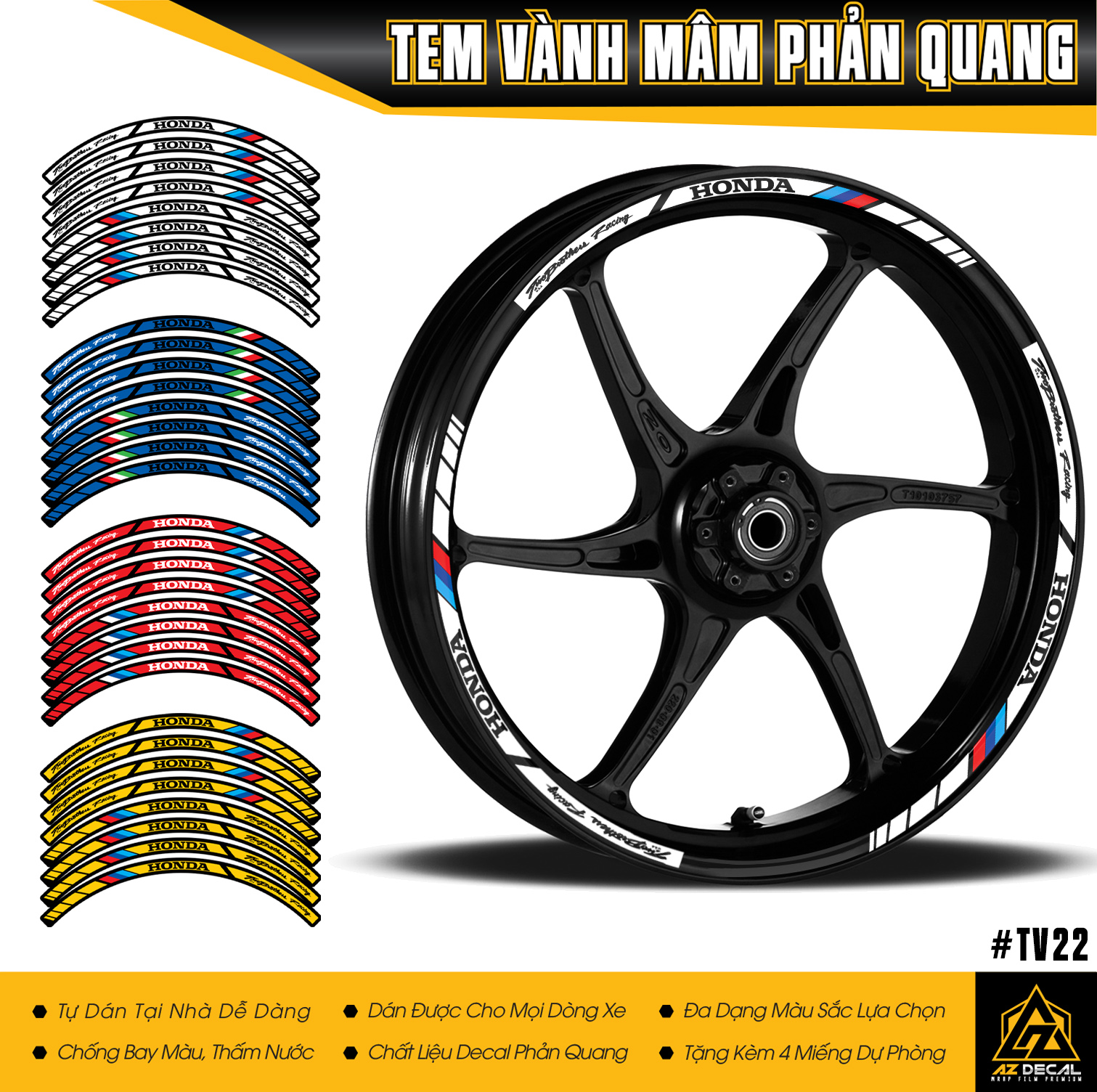 Tem Dán Vành Xe Chủ Đề Honda Two Brothers Racing | TV22 | Decal Vành Mâm Dán Full 2 Bánh Xe Chống Nước