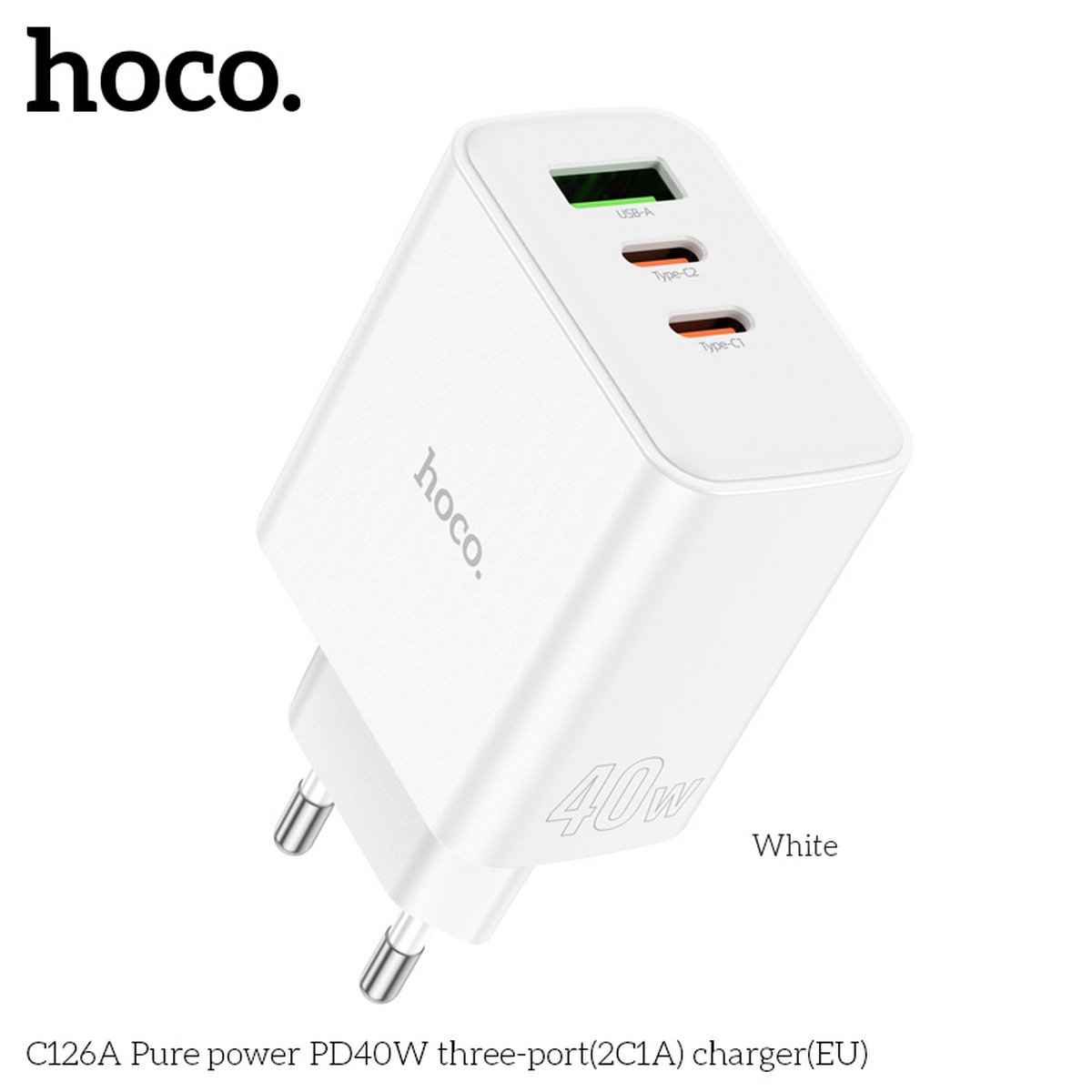 Cốc Sạc Nhanh Dành Cho Hoco C126A PD40W QC3.0 3 Cổng Sạc (1 Cổng Usb, 2 Cổng Type-C) Hàng Chính Hãng