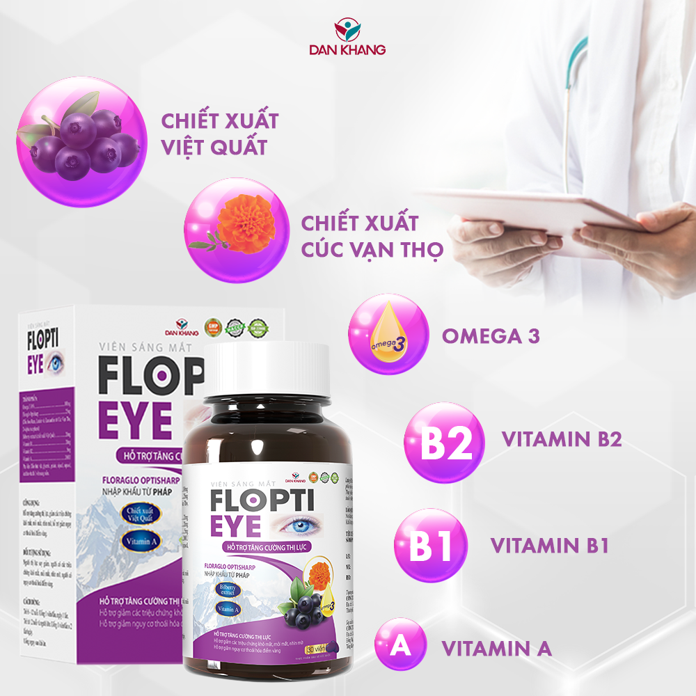 Viên Uống Sáng Mắt Flopti Eye Dân Khang Giảm Khô Mắt, Mờ Mắt, Mỏi Mắt Hộp 30 viên