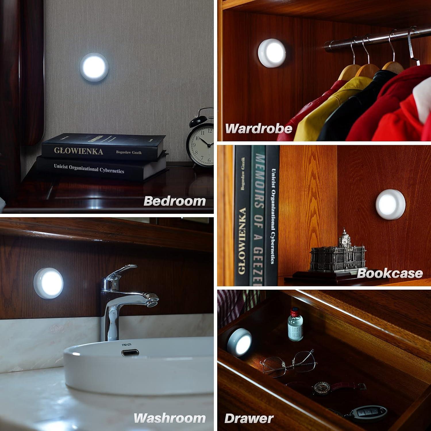 Đèn 3PCS LED pin cảm biến chuyển động Tủ chiếu sáng pin đêm, ánh sáng cảm biến trong nhà (màu trắng mát）