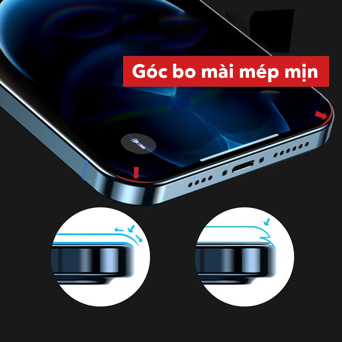 Kính cường lực không màu viền full tràn màn hình, có lưới lọc bụi lỗ loa, kính dán trong suốt toàn bộ cho iPhone - Hàng chính hãng
