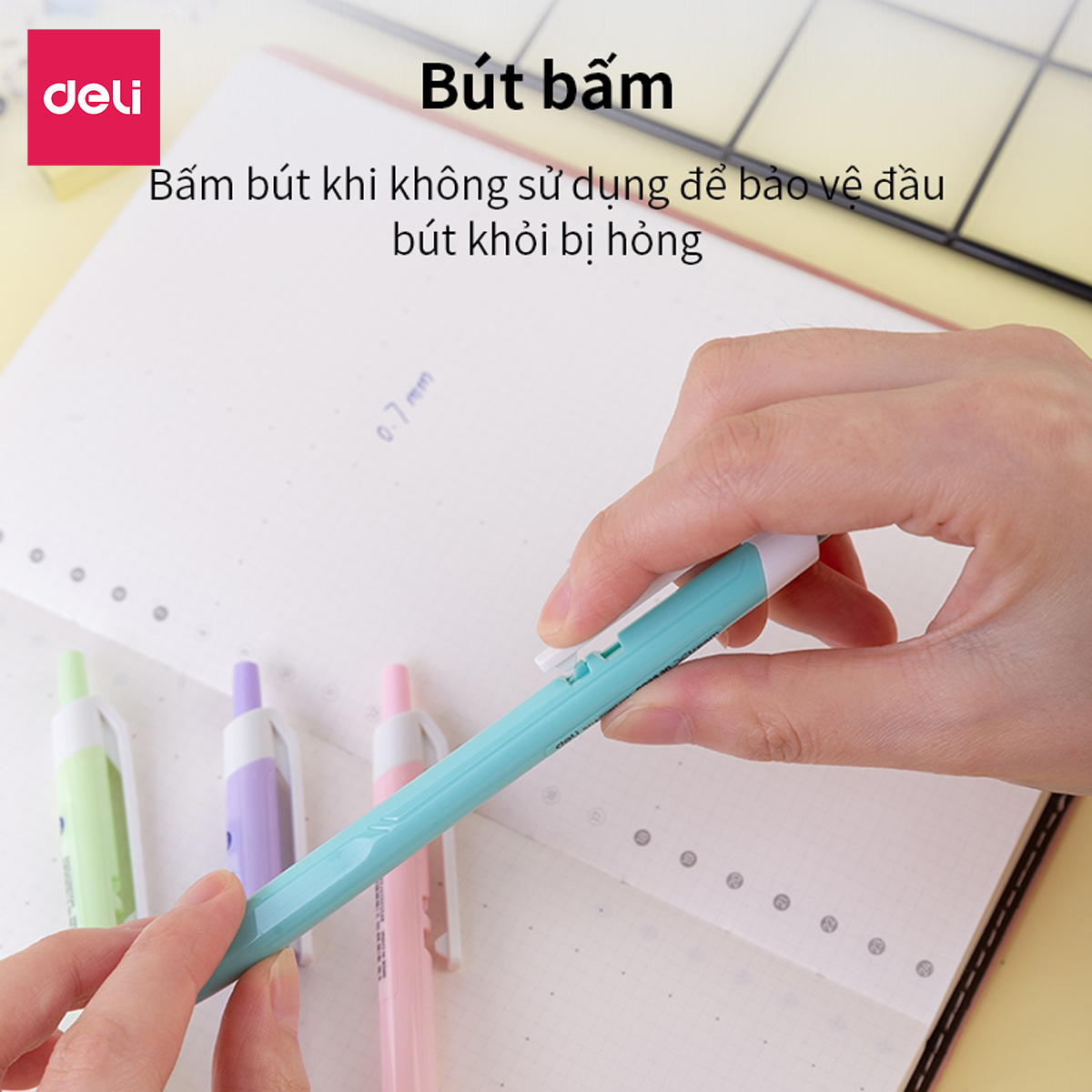 Combo 5-10-20 Bút Bi Xanh Ngòi 0.7 Đầu Bấm Deli - Vỏ Nhựa Màu Sắc Xinh Xắn Cute Macaron Pastel Viết Siêu Mượt - Phù Hợp Văn Phòng Học Sinh Ghi Chép Sổ Tay - EQ03330