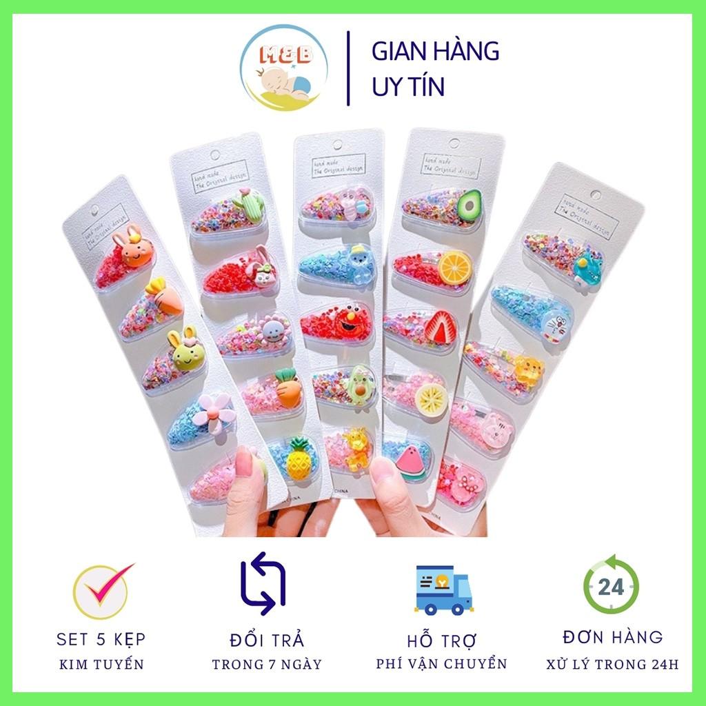 Set 5 kẹp tóc kim tuyến Cực Xinh dễ thương phong cách Hàn Quốc cho bé gái – PKT8