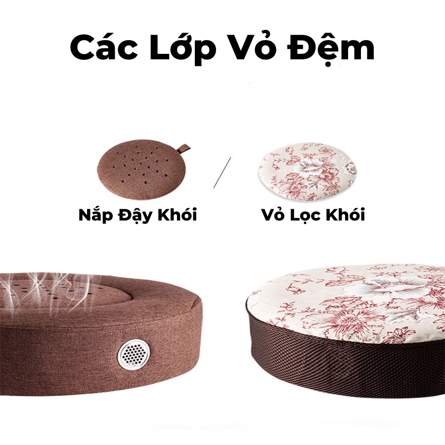 Đệm xông chườm ngải cứu đa năng giúp giảm đau mỏi .Đệm ngồi xông ngải cứu nút xoay điều chỉnh nhiệt độ .