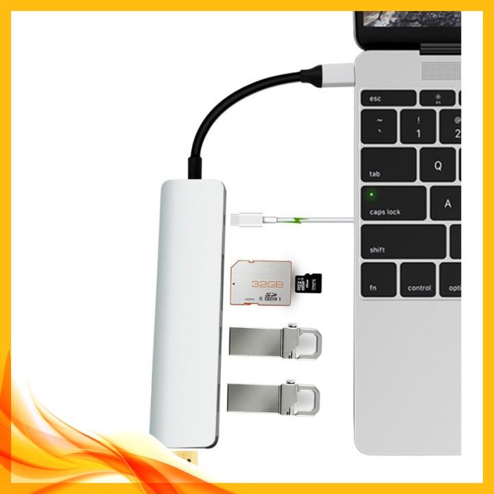 Bộ Hub USB Type C cho Macbook 1 ra 6 hỗ trợ truyền tải dữ liệu 3.0 và xuất video 4K HDMI