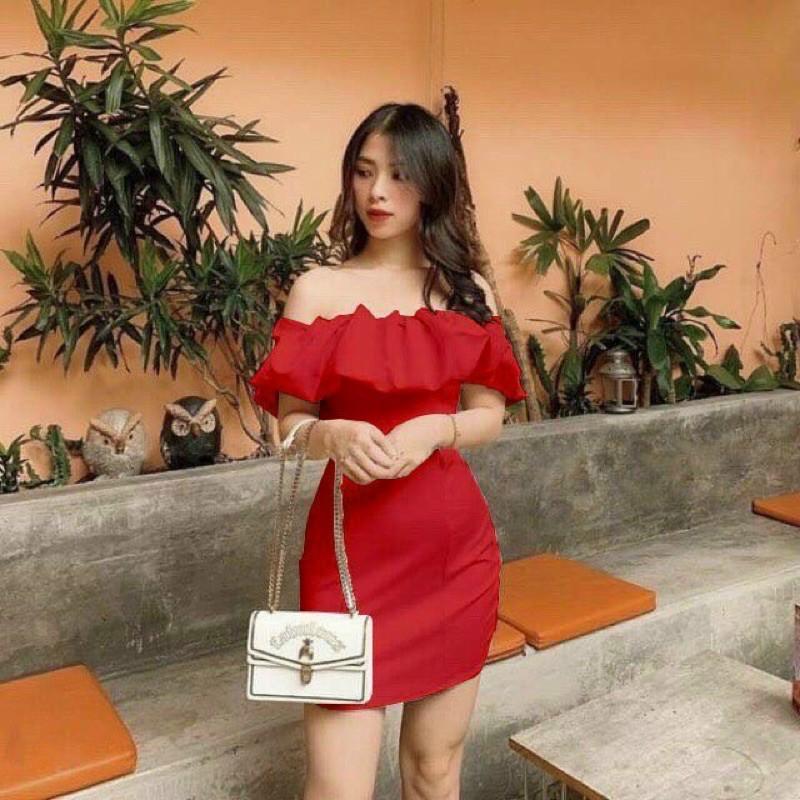 Body hotgirl trễ vai xếp ly from chuẩn nhá ce. Đầm mặc được 2 kiểu ah, cúp ngực hoặc trễ vai