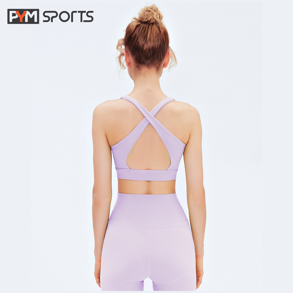 Áo bra tập gym - yoga PYMSPORT - PYMBR038 cao cấp, kéo khóa, 2 dây, đệm mút chống sốc nâng ngực