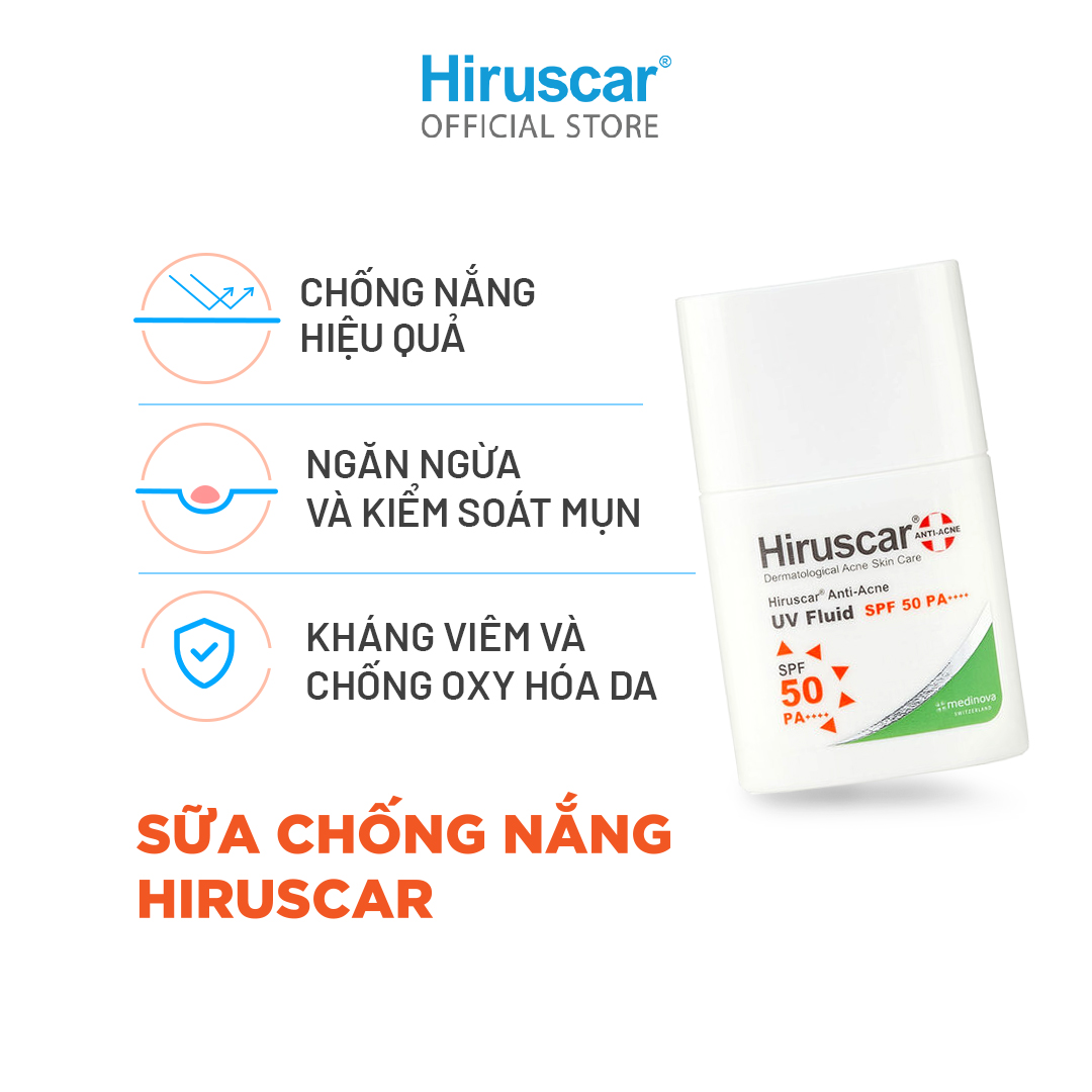 Sữa chống nắng dành cho da dầu, mụn Hiruscar Anti-Acne UV Fluid 25g SPF50 PA++++
