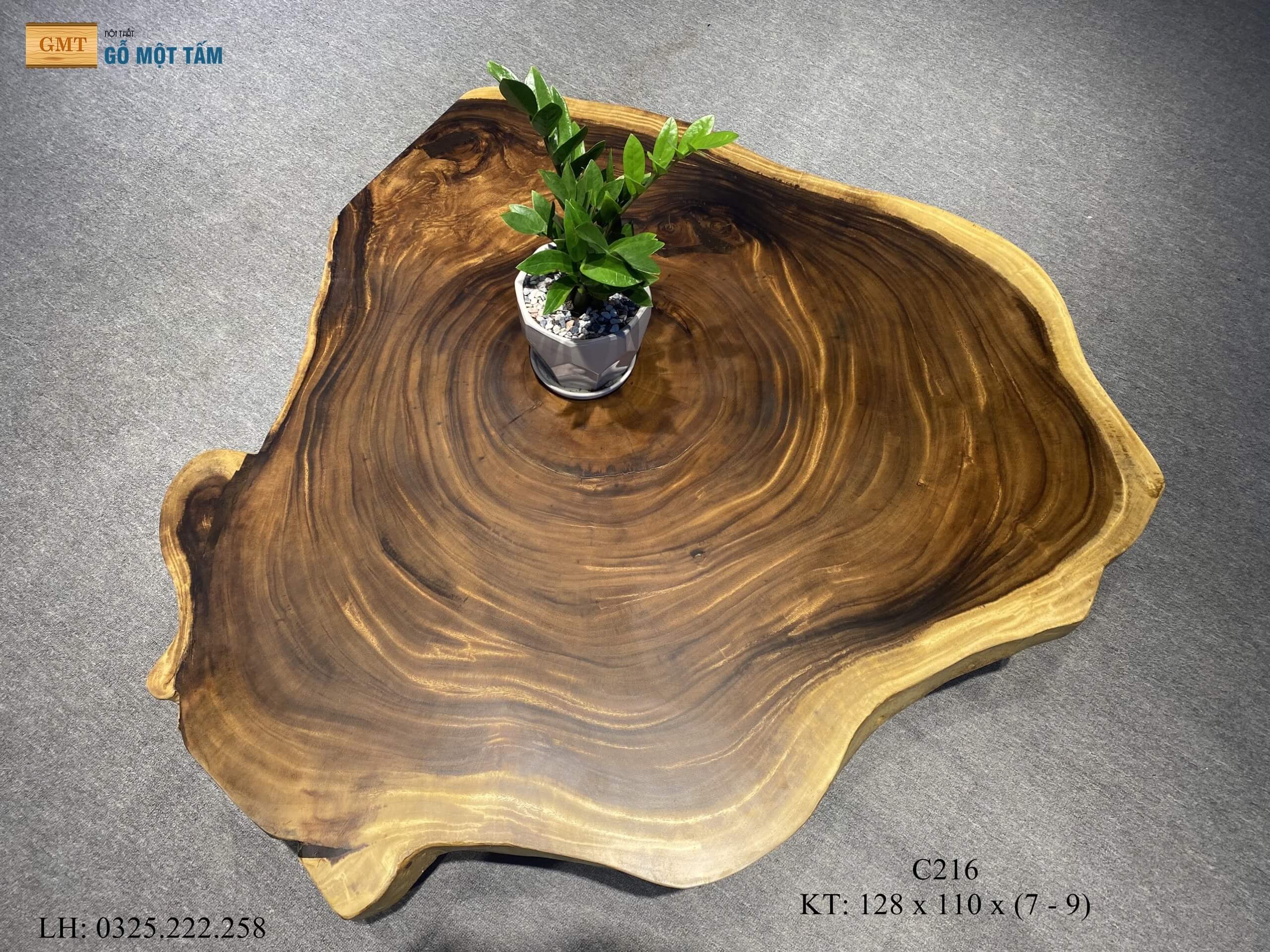 Bàn Cafe Gỗ Me Tây, Bàn Phòng Khách Gỗ Me Tây, Bàn Gỗ Me Tây Nguyên Tấm Dài 1,28m Rộng 1,1m Dày 9cm