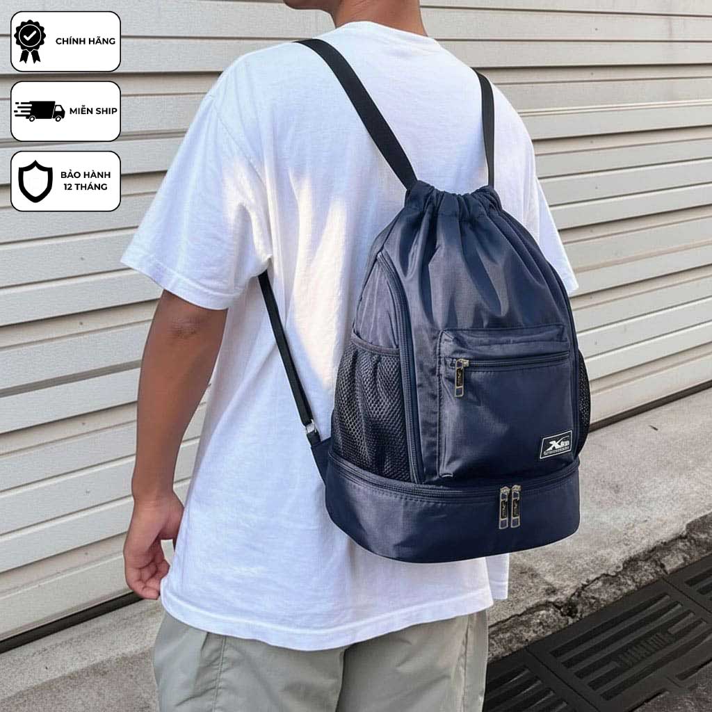 Balo dây rút thể thao xanh đen Xbags Wisdom Xb 6005, Chất liệu chống thấm nước hiệu quả, Chống tia UV