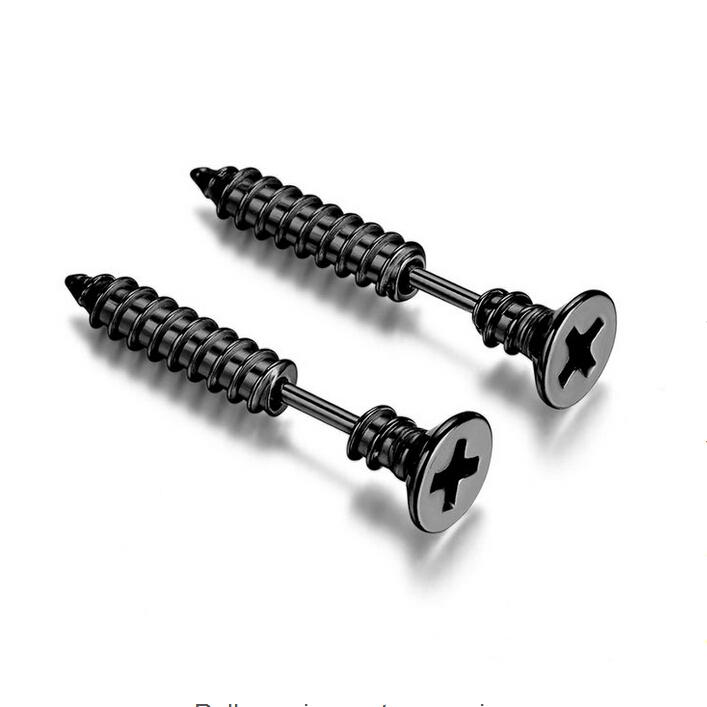 1 Pair Men' 316L Stainless Steel Screw Earrings Ear Studs Black