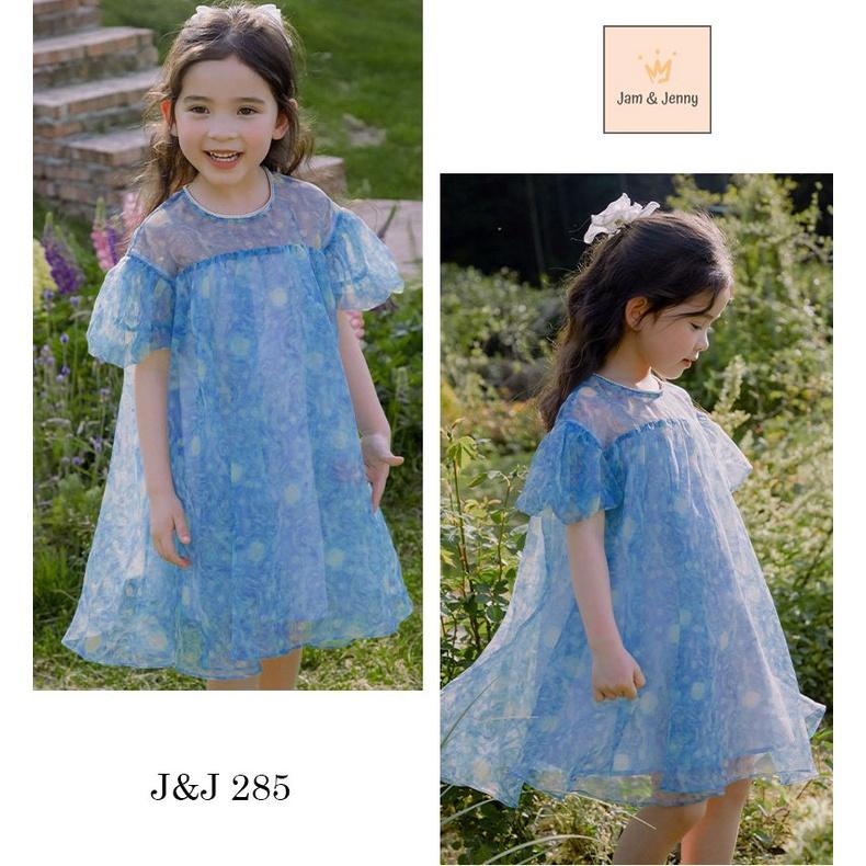 Đầm babydoll hoa cho bé gái tay phồng loang phong cách Hàn Quốc từ 12-35kg chất voan mềm mát