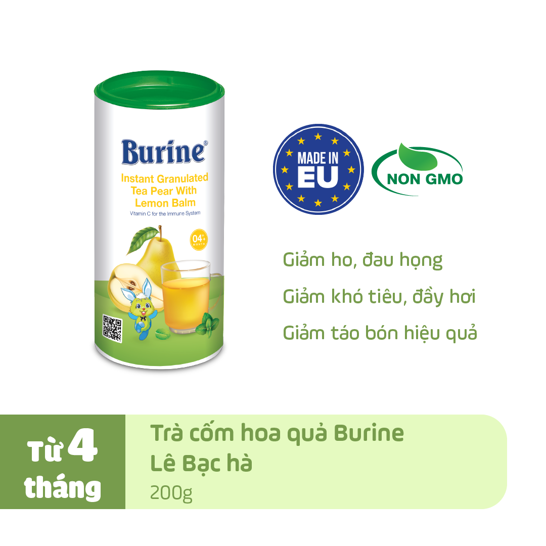 Trà cốm hoa quả Burine (HiPP) dinh dưỡng dành cho bé - Vị Lê Bạc Hà giúp giảm ho, hỗ trợ tiêu hoá khoẻ mạnh  (Không dành cho trẻ dưới 4 tháng tuổi)