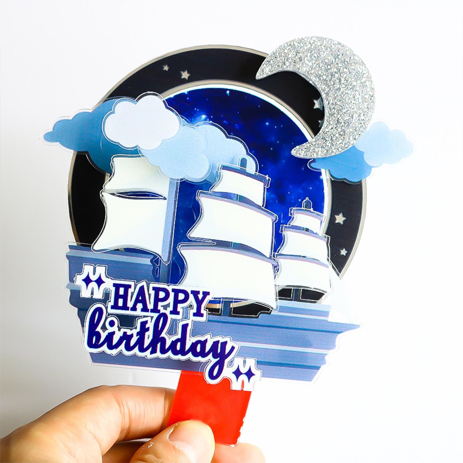 Sailing Themed Happy Birthday Cake Topper Ornaments for Baby Shower Wedding