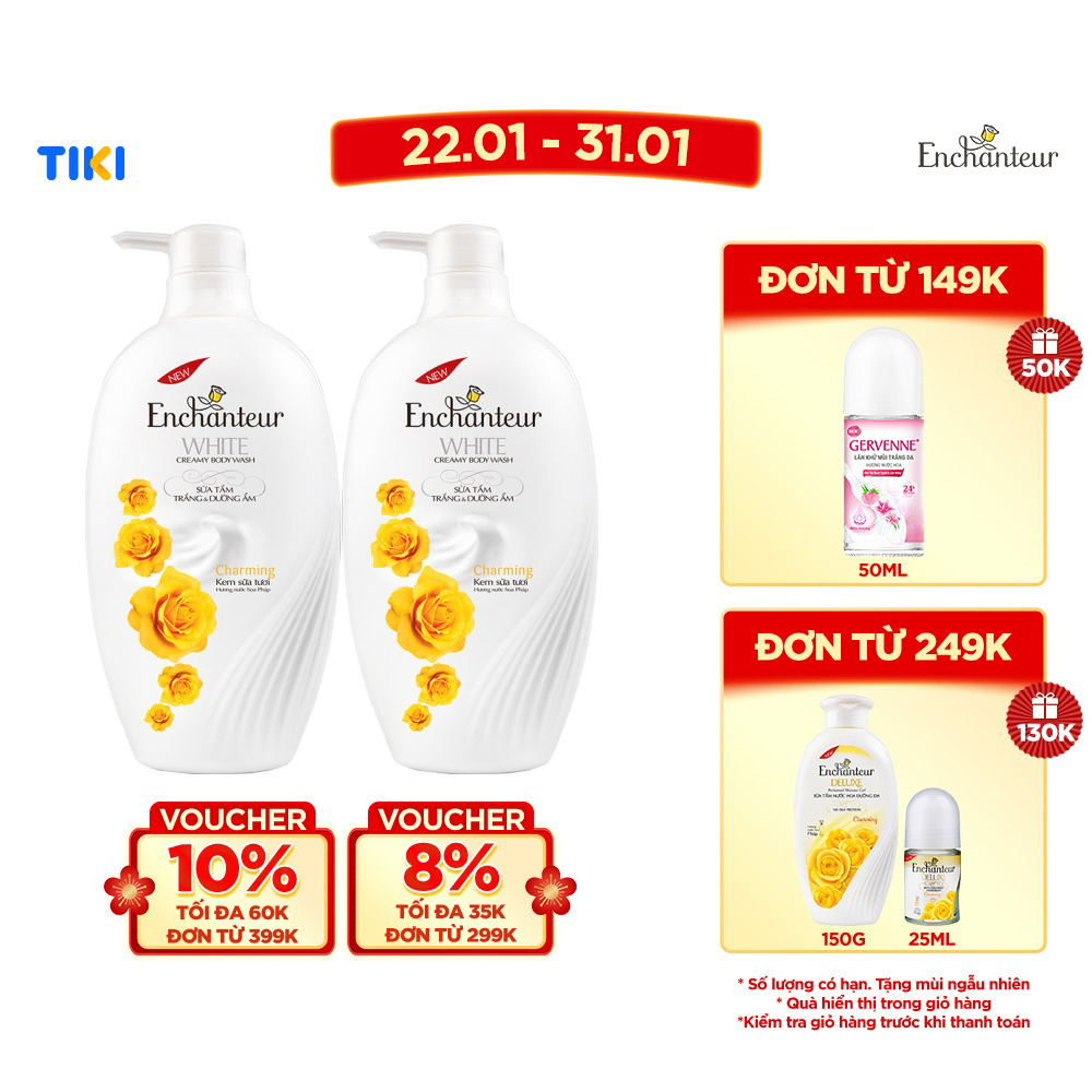 Combo 2 Sữa tắm trắng và dưỡng ẩm Enchanteur Charming 650g