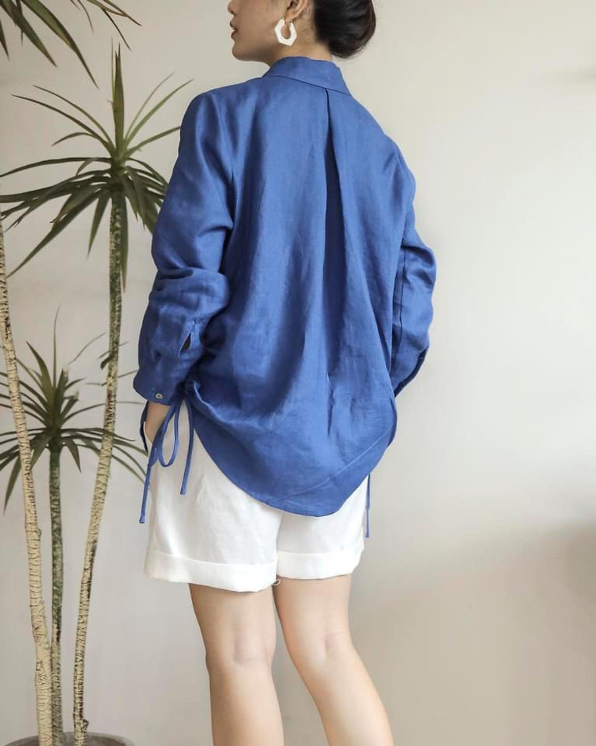 Sơ mi nữ linen form rộng rút eo trẻ trung