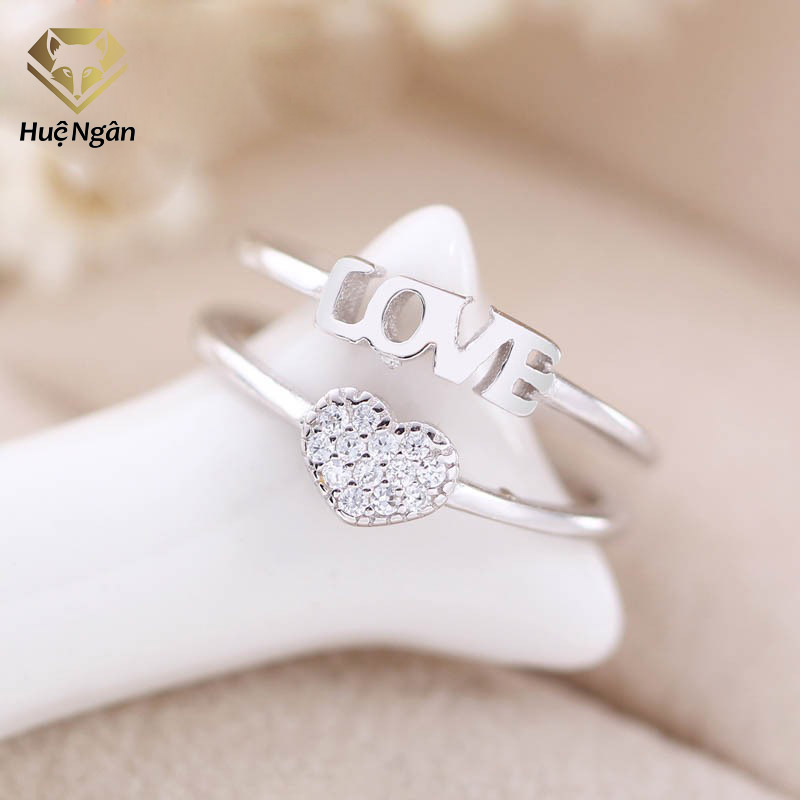 Nhẫn bạc nữ trang sức bạc Ý S925 Bạc Xinh Huệ Ngân - Trái tim tình yêu RR1302