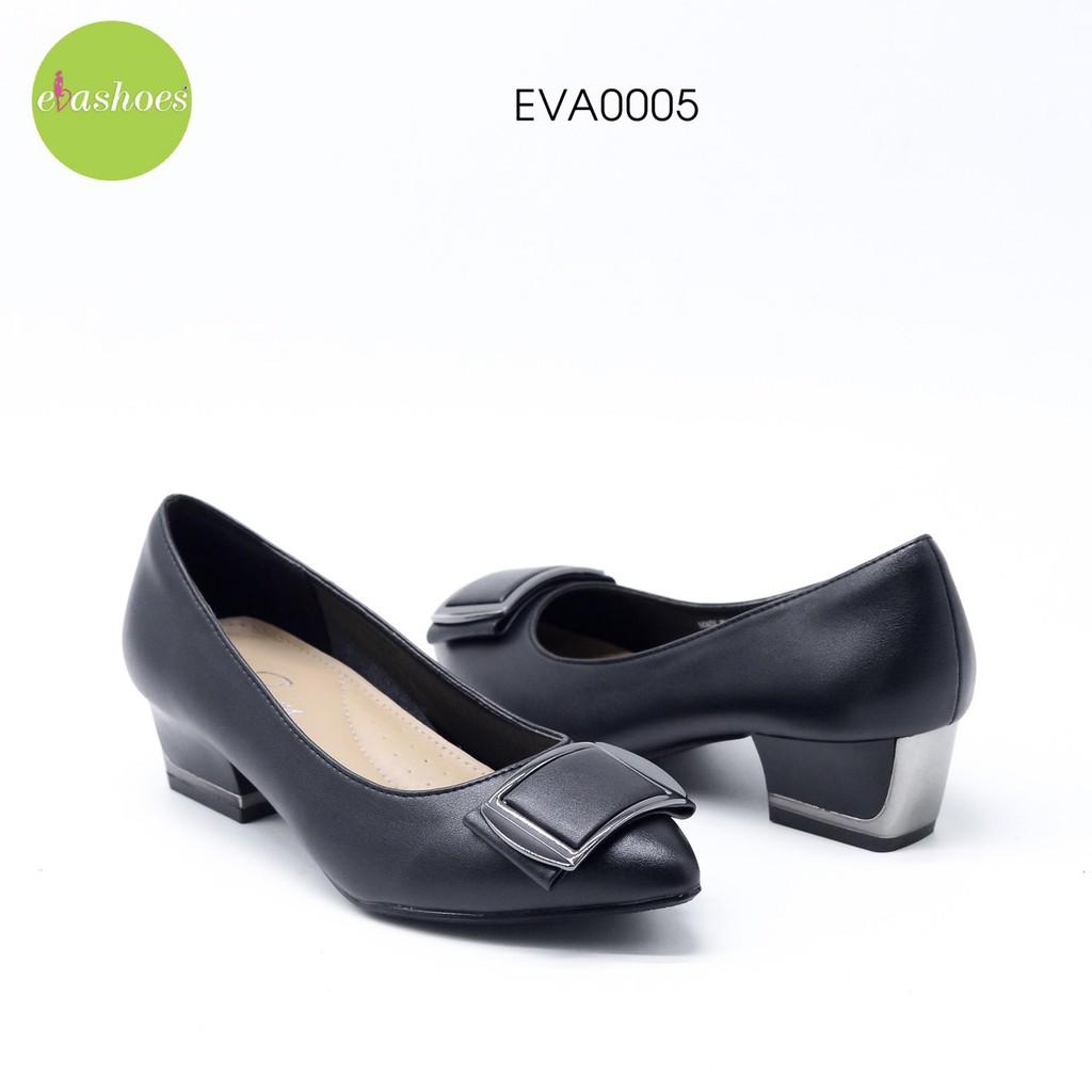 Giày cao gót đế vuông mũi nhọn phối khuy kim loại tổng hợp 3cm Evashoes EVA0005