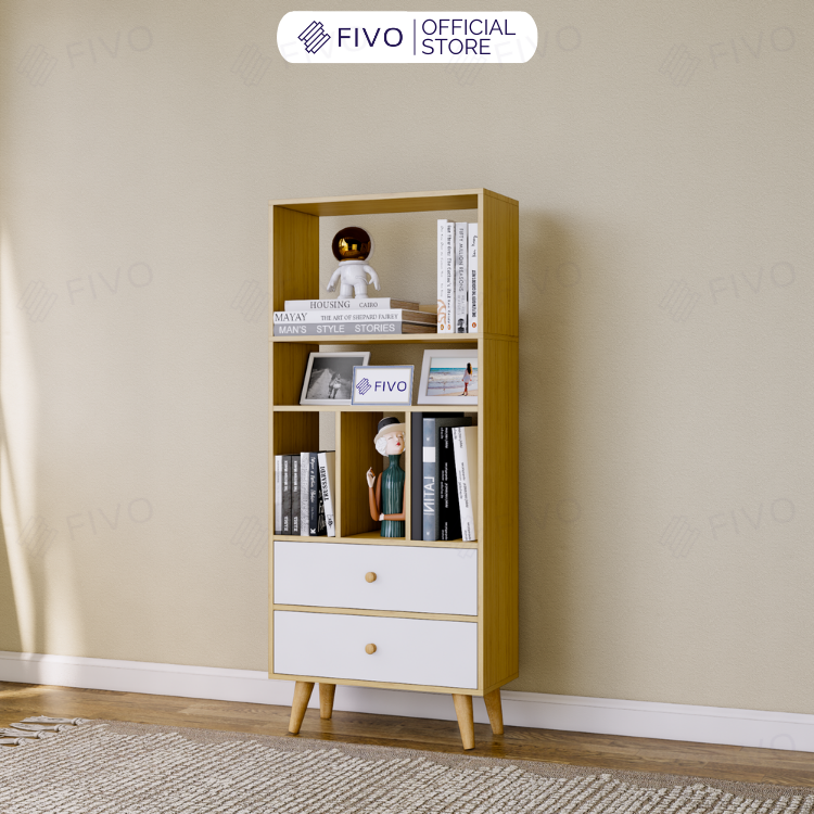 Tủ Sách Cho Bé Gỗ MDF FIVO FB61 (50 x 24 x 117cm) Đơn Giản Nhỏ Gọn (Có Hộc Kéo)- Hàng Chính Hãng