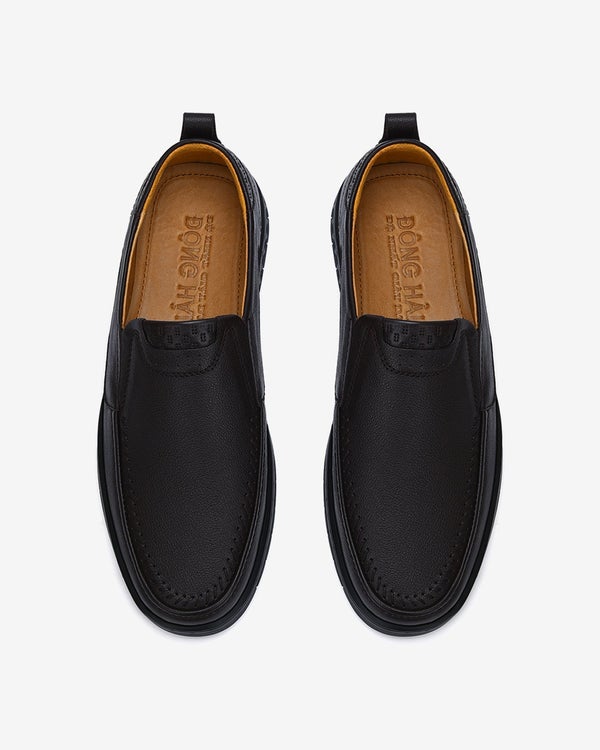 Giày lười nam Đông Hải da bò cao cấp thiết kế tối giản với chỉ may nổi ấn tượng đế cao su 3cm chắc chắn - G0343